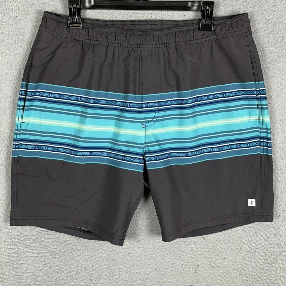 Toes on the Nose Swim Trunks Mens Large Gray Blue Stretch Surf Board Shorts EUC